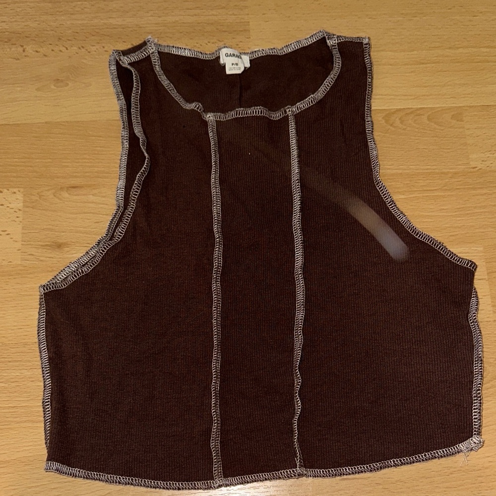Garage Brown Tank Top with White Stitching